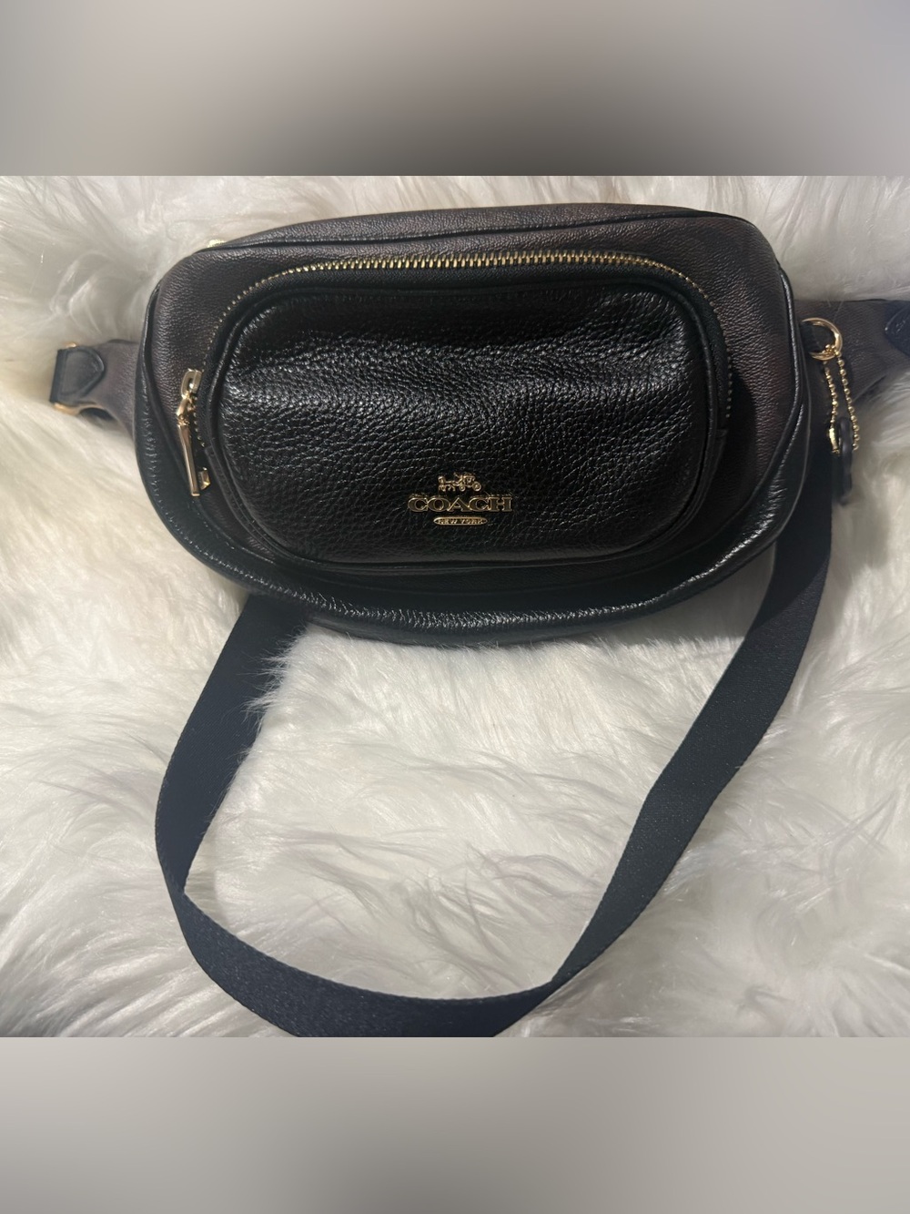 COACH Black Pebbled Leather Crossbody Belt Bag with Gold Hardware